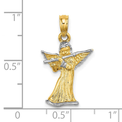 14k Yellow & Rhodium Gold w/ White Rhodium 3-D Angel Playing Flute Charm