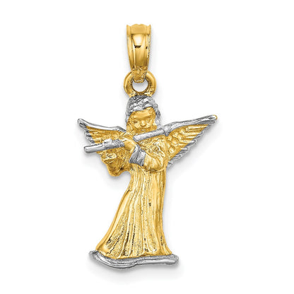 14k Yellow & Rhodium Gold w/ White Rhodium 3-D Angel Playing Flute Charm