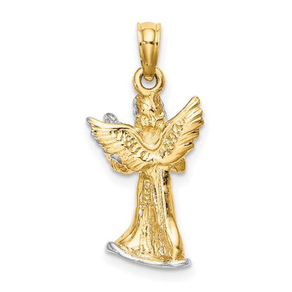 14k Yellow & Rhodium Gold w/ White Rhodium 3-D Angel Playing Harp Charm