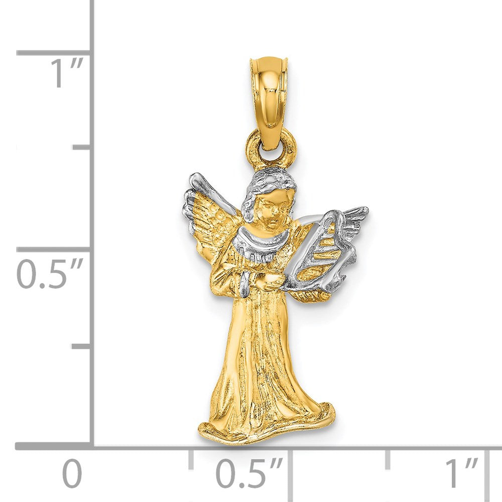 14k Yellow & Rhodium Gold w/ White Rhodium 3-D Angel Playing Harp Charm