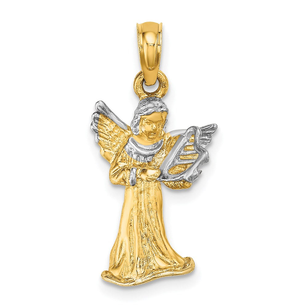 14k Yellow & Rhodium Gold w/ White Rhodium 3-D Angel Playing Harp Charm