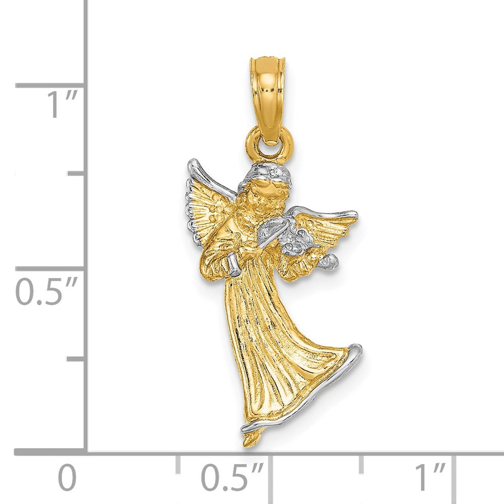14k Yellow & Rhodium Gold w/ White Rhodium 3-D Angel Playing Violin Charm