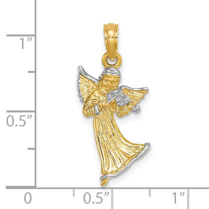 14k Yellow & Rhodium Gold w/ White Rhodium 3-D Angel Playing Violin Charm