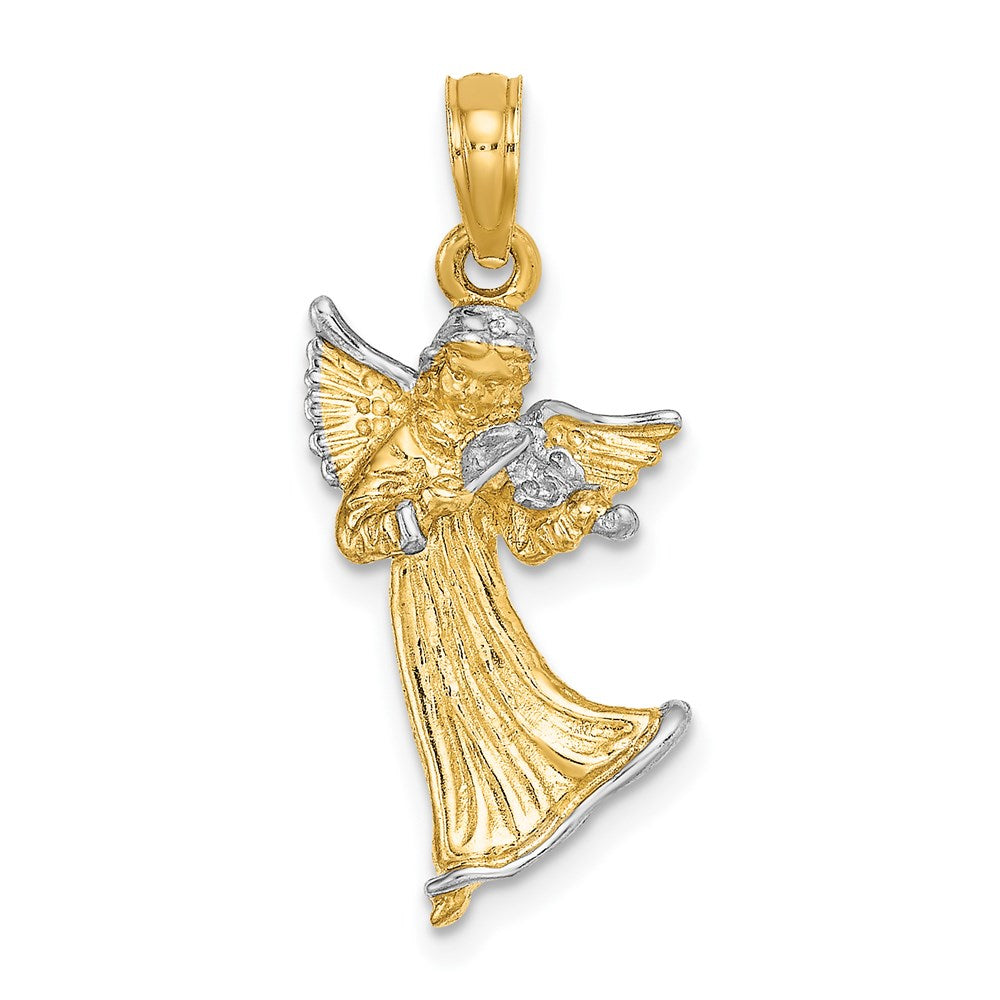 14k Yellow & Rhodium Gold w/ White Rhodium 3-D Angel Playing Violin Charm