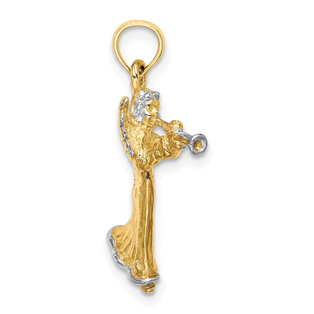 14k Yellow & Rhodium Gold w/ White Rhodium 3-D Angel Playing Trumpet Charm
