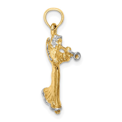 14k Yellow & Rhodium Gold w/ White Rhodium 3-D Angel Playing Trumpet Charm