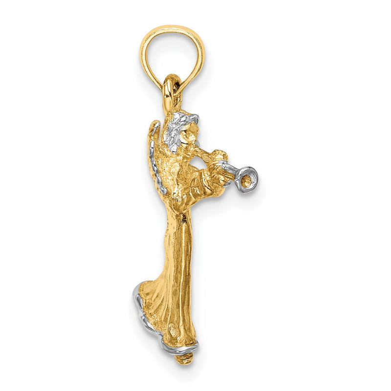 14k Yellow & Rhodium Gold w/ White Rhodium 3-D Angel Playing Trumpet Charm