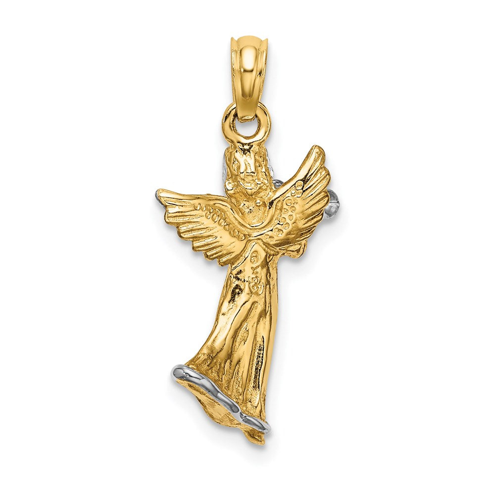 14k Yellow & Rhodium Gold w/ White Rhodium 3-D Angel Playing Trumpet Charm