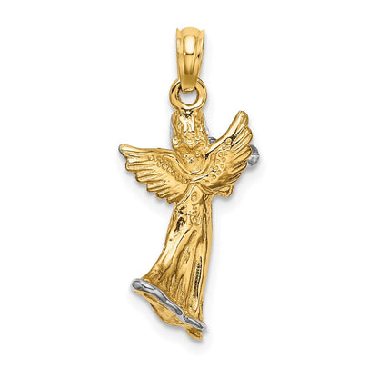 14k Yellow & Rhodium Gold w/ White Rhodium 3-D Angel Playing Trumpet Charm