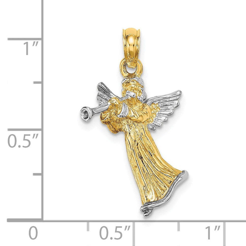 14k Yellow & Rhodium Gold w/ White Rhodium 3-D Angel Playing Trumpet Charm