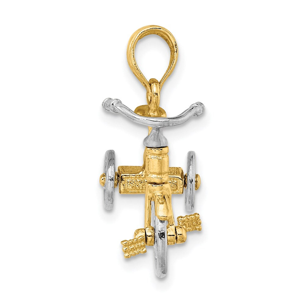 14k Two-tone Gold 3-D Tricycle w/ Moveable Handlebars and Wheels Charm