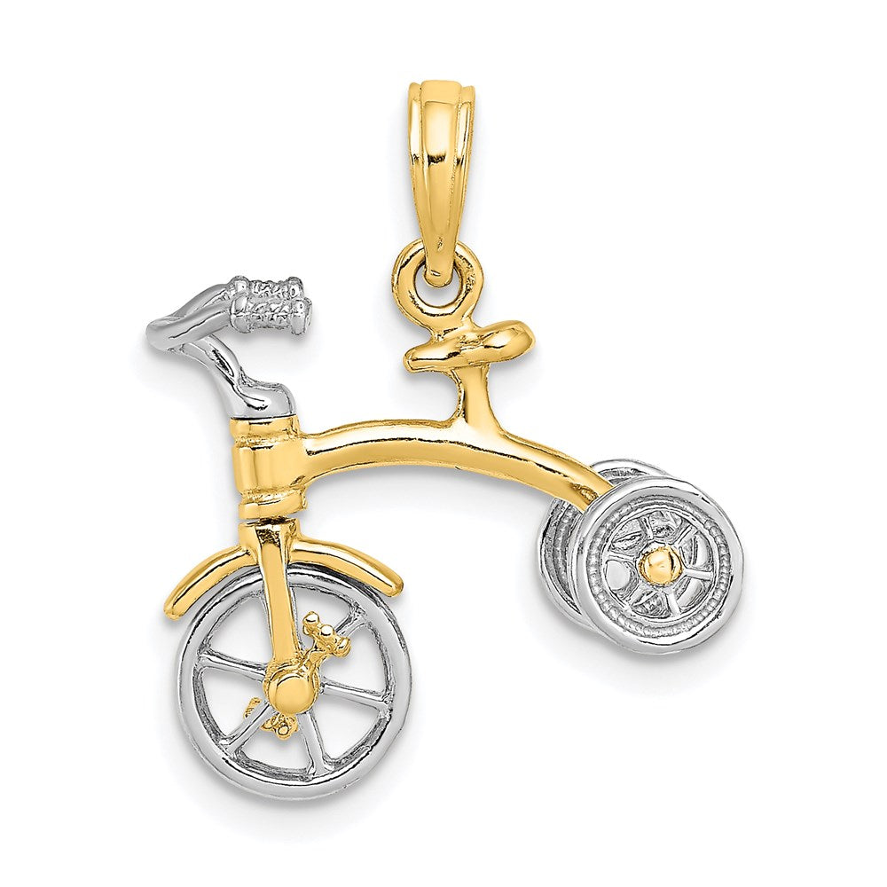 14k Two-tone Gold 3-D Tricycle w/ Moveable Handlebars and Wheels Charm