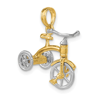 14k Two-tone Gold 3-D Tricycle w/ Moveable Handlebars and Wheels Charm
