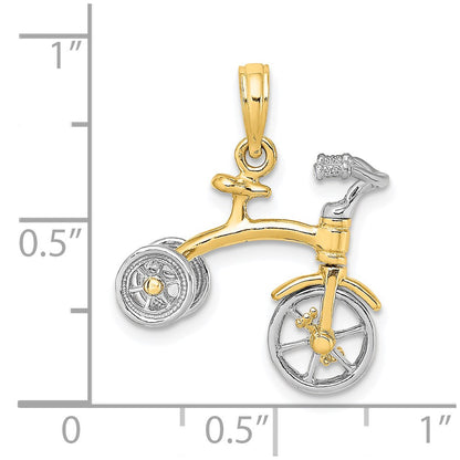 14k Two-tone Gold 3-D Tricycle w/ Moveable Handlebars and Wheels Charm