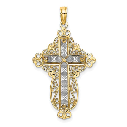 14k Two-tone Gold 2-D and D/C Filigree Cross Charm