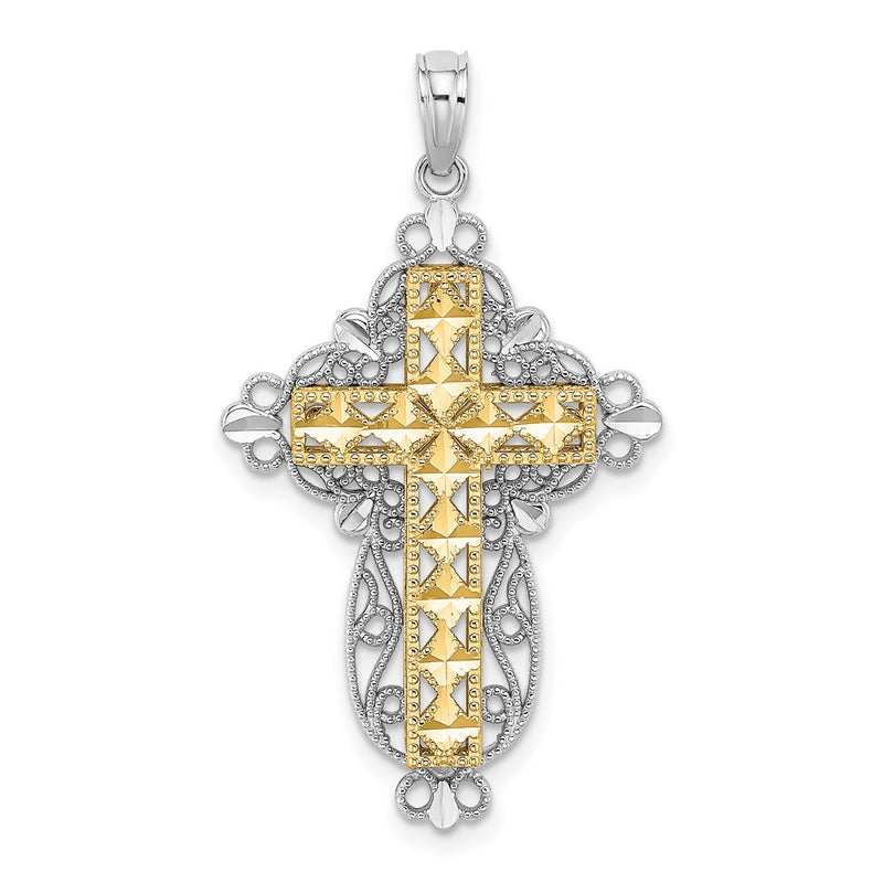 14k Two-tone Gold Two-tone Gold D/C Filigree Cross Charm