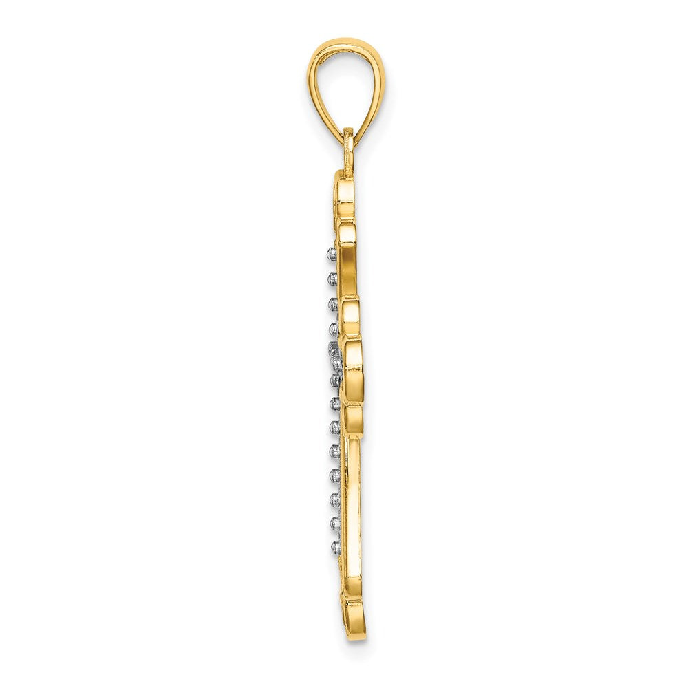 14k Yellow & Rhodium Gold W/ Rhodium Textured Block Cross Charm