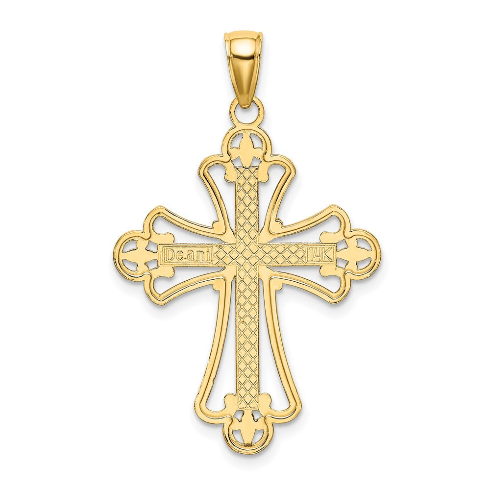 14k Yellow & Rhodium Gold W/ Rhodium Textured Block Cross Charm