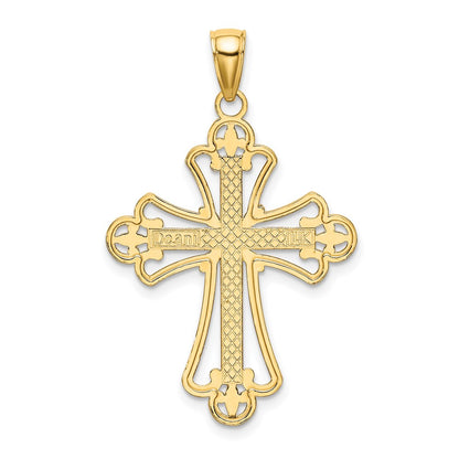 14k Yellow & Rhodium Gold W/ Rhodium Textured Block Cross Charm