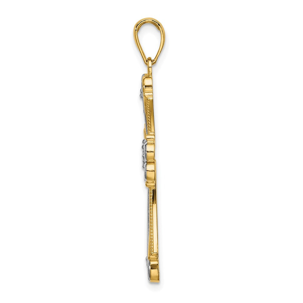 14k Yellow & Rhodium Gold W/ Rhodium Beaded Heart Cross Charm