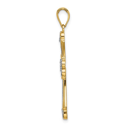14k Yellow & Rhodium Gold W/ Rhodium Beaded Heart Cross Charm