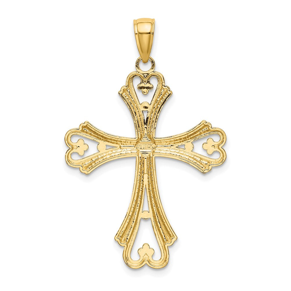 14k Yellow & Rhodium Gold W/ Rhodium Beaded Heart Cross Charm
