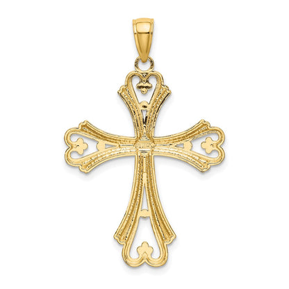 14k Yellow & Rhodium Gold W/ Rhodium Beaded Heart Cross Charm