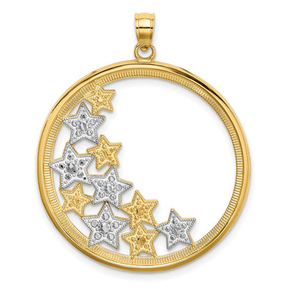 14k Yellow & Rhodium Gold w/Rhodium Stars in Round Frame Charm