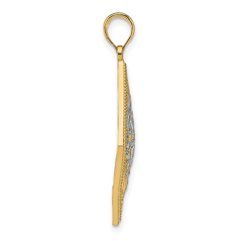 14k Yellow & Rhodium Gold w/Rhodium Diamond Shape Cut-Out Filigree Charm
