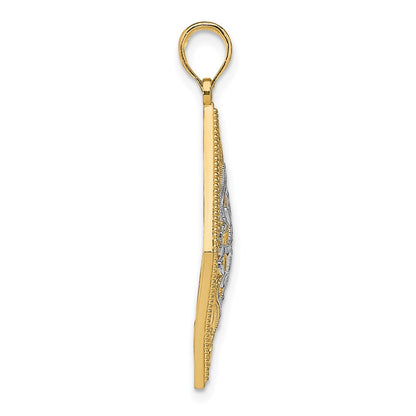 14k Yellow & Rhodium Gold w/Rhodium Diamond Shape Cut-Out Filigree Charm