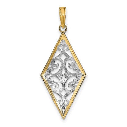 14k Yellow & Rhodium Gold w/Rhodium Diamond Shape Cut-Out Filigree Charm
