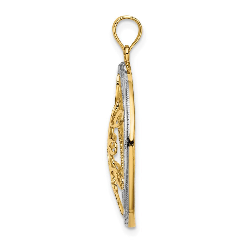14k Yellow & Rhodium Gold w/Rhodium D/C Circle Snowflake Charm