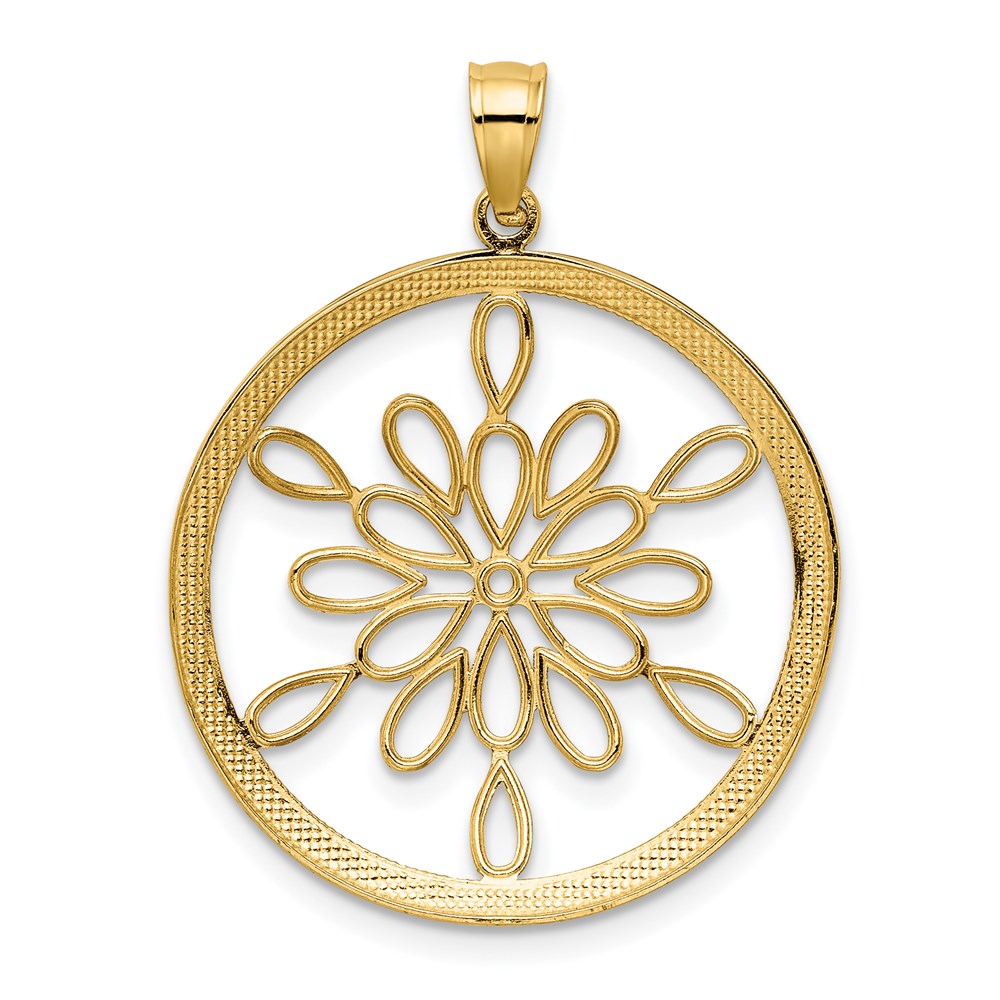 14k Yellow & Rhodium Gold w/Rhodium D/C Circle Snowflake Charm