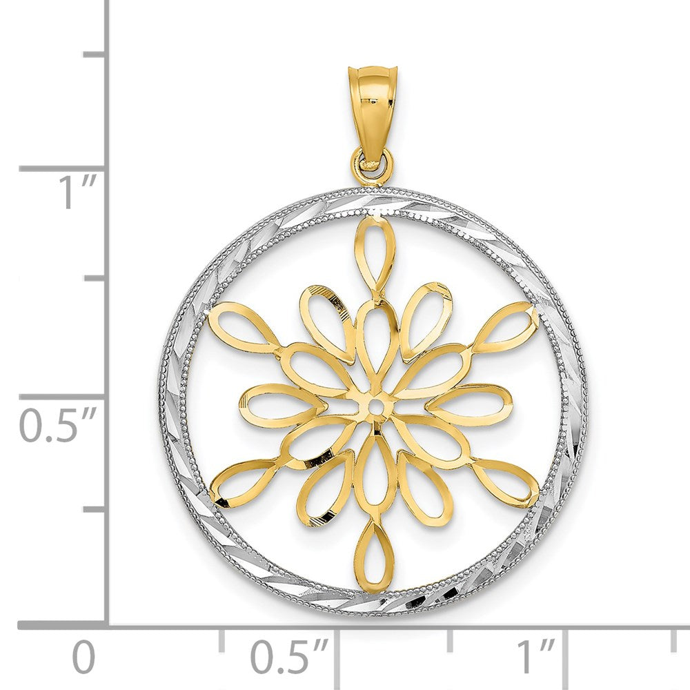 14k Yellow & Rhodium Gold w/Rhodium D/C Circle Snowflake Charm