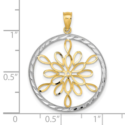 14k Yellow & Rhodium Gold w/Rhodium D/C Circle Snowflake Charm