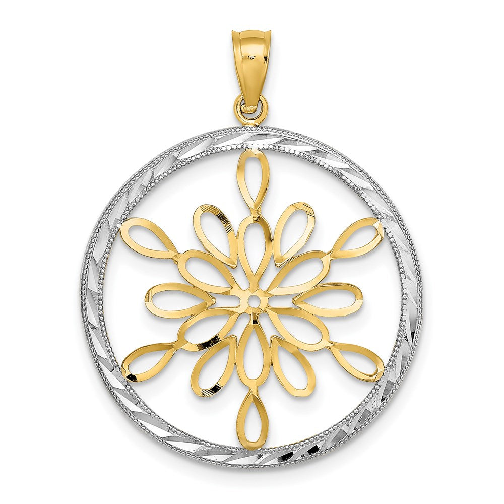 14k Yellow & Rhodium Gold w/Rhodium D/C Circle Snowflake Charm