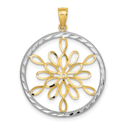 14k Yellow & Rhodium Gold w/Rhodium D/C Circle Snowflake Charm