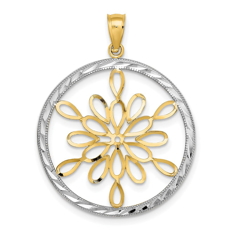 14k Yellow & Rhodium Gold w/Rhodium D/C Circle Snowflake Charm