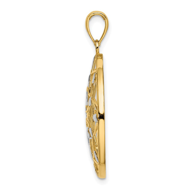 14k Yellow & Rhodium Gold w/White Rhodium Cut-Out Diamond-cut Charm