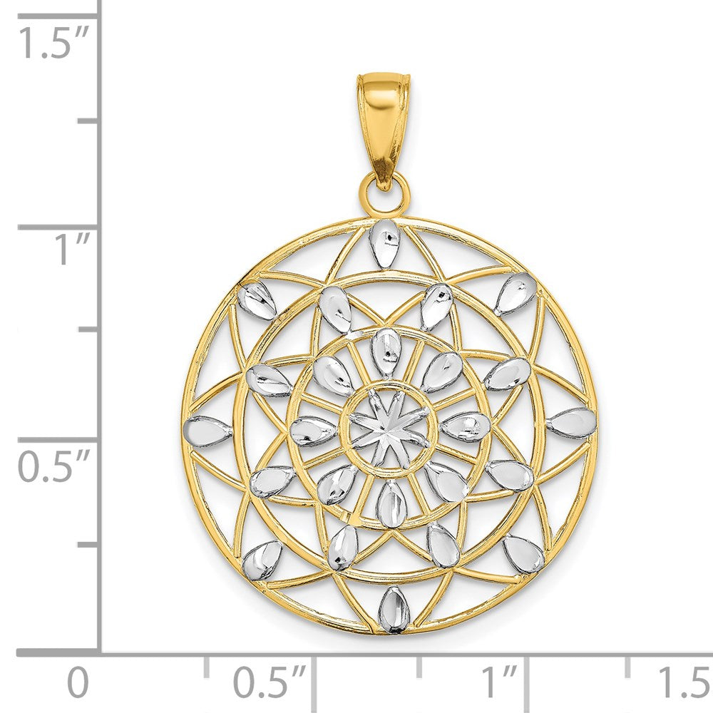 14k Yellow & Rhodium Gold w/White Rhodium Cut-Out Diamond-cut Charm