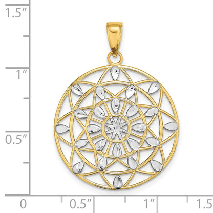 14k Yellow & Rhodium Gold w/White Rhodium Cut-Out Diamond-cut Charm