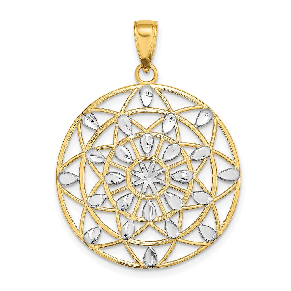 14k Yellow & Rhodium Gold w/White Rhodium Cut-Out Diamond-cut Charm