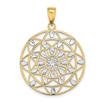 14k Yellow & Rhodium Gold w/White Rhodium Cut-Out Diamond-cut Charm