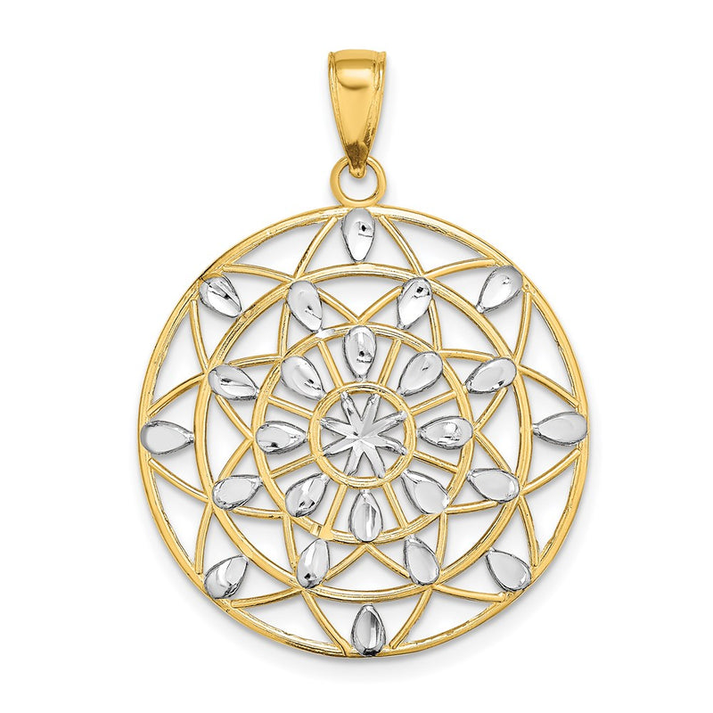 14k Yellow & Rhodium Gold w/White Rhodium Cut-Out Diamond-cut Charm
