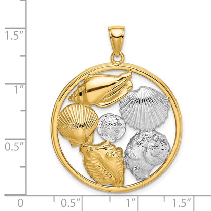 14k Yellow & Rhodium Gold with White Rhodium Shell Cluster in Circle Charm
