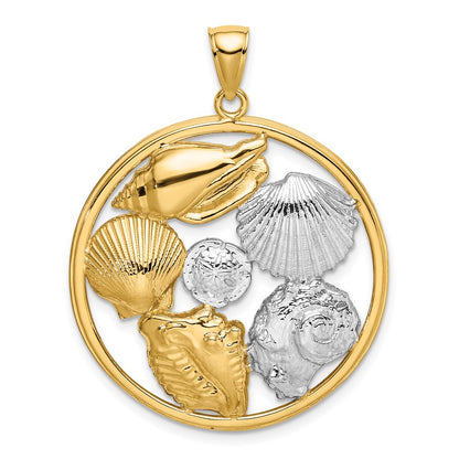 14k Yellow & Rhodium Gold with White Rhodium Shell Cluster in Circle Charm
