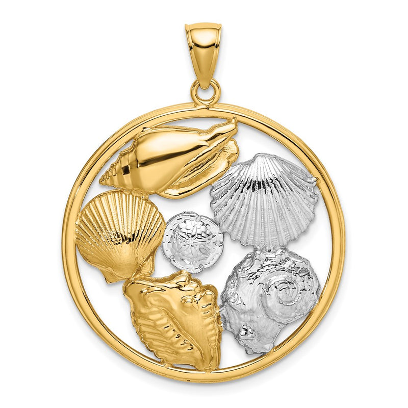 14k Yellow & Rhodium Gold with White Rhodium Shell Cluster in Circle Charm