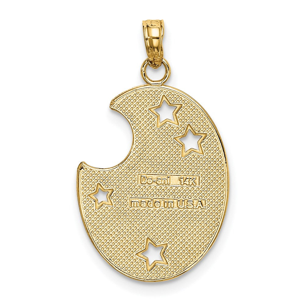 14k Yellow & Rhodium Gold w/ Rhodium WISH DREAM BELIEVE Moon and Stars Charm