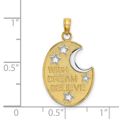 14k Yellow & Rhodium Gold w/ Rhodium WISH DREAM BELIEVE Moon and Stars Charm