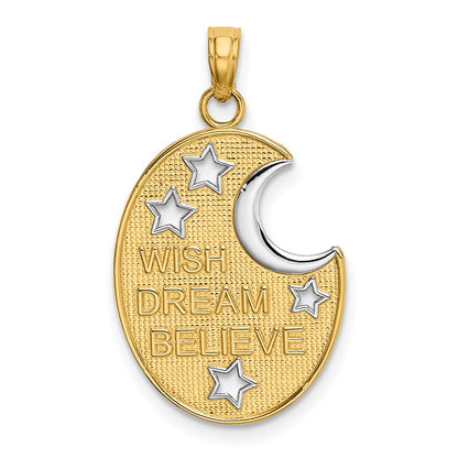 14k Yellow & Rhodium Gold w/ Rhodium WISH DREAM BELIEVE Moon and Stars Charm